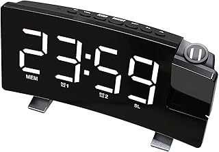 AVLUZ Projection Digital Alarm Clock, LED Alarm Clock with USB Charger Port, 180° Projector, 12/24H, Battery Backup, Dual Loud Alarm Clock for Heavy Sleeper