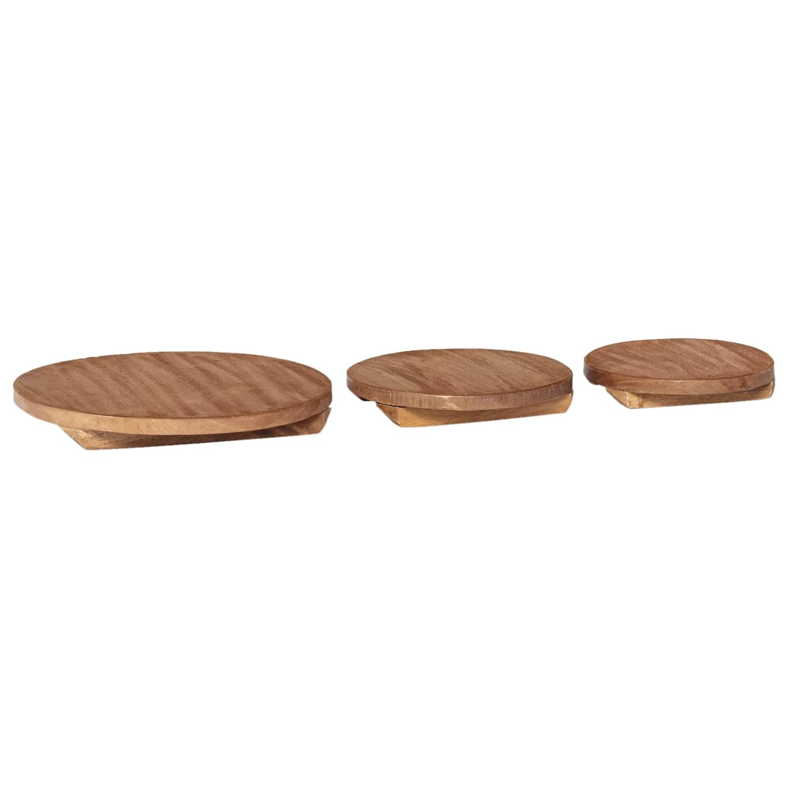 Sgabello per piante, 3 pezzi, in legno di mogano naturale | Per interni ed esterni, oliato, resistente alle intemperie, 29 cm, 21 cm, 18 cm di altezza