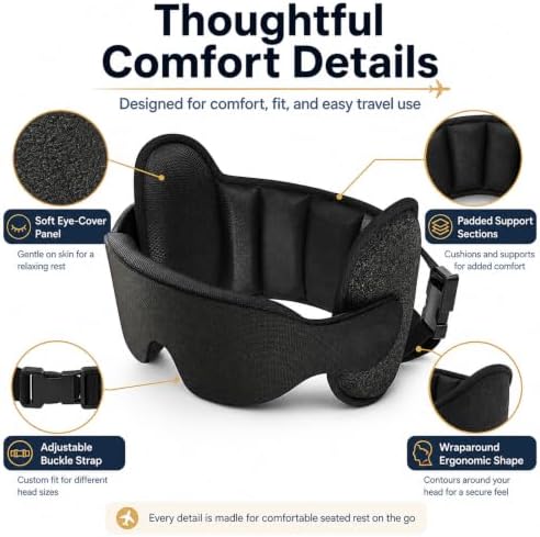 Avernio Travel Pillow with Eye Mask, 360° Neck and Head Support Airplane Pillow with Adjustable Head Strap, Portable Sleep System for Long Flights, Car Road Trips and Train Travel - 1
