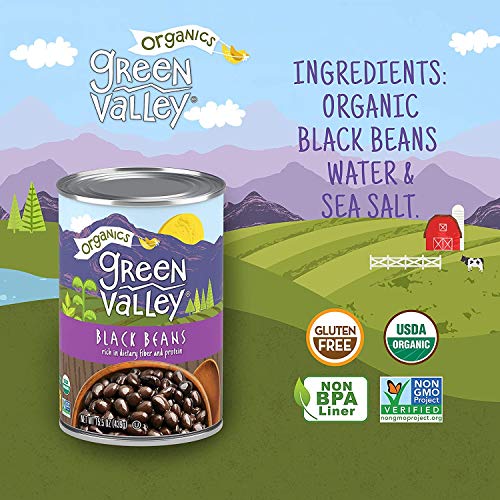 Green Valley Organics Black Beans | USDA Organic | Non-GMO | Delicious & Meaty | 15.5 Ounce can (Pack of 4)