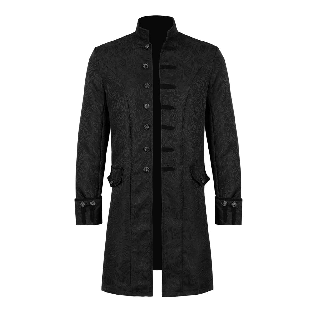 Men's Steampunk Jacket Vintage Jacquard Tailcoat Gothic Long Frock Coat Victorian Uniform Halloween Costume