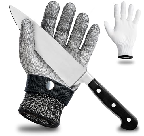 LAUER SCHUTZ ® Gant de protection anti-coupure en fil d'acier inoxydable - grand confort & coupe sûre - pratique, facile à nettoyer & convient pour les...