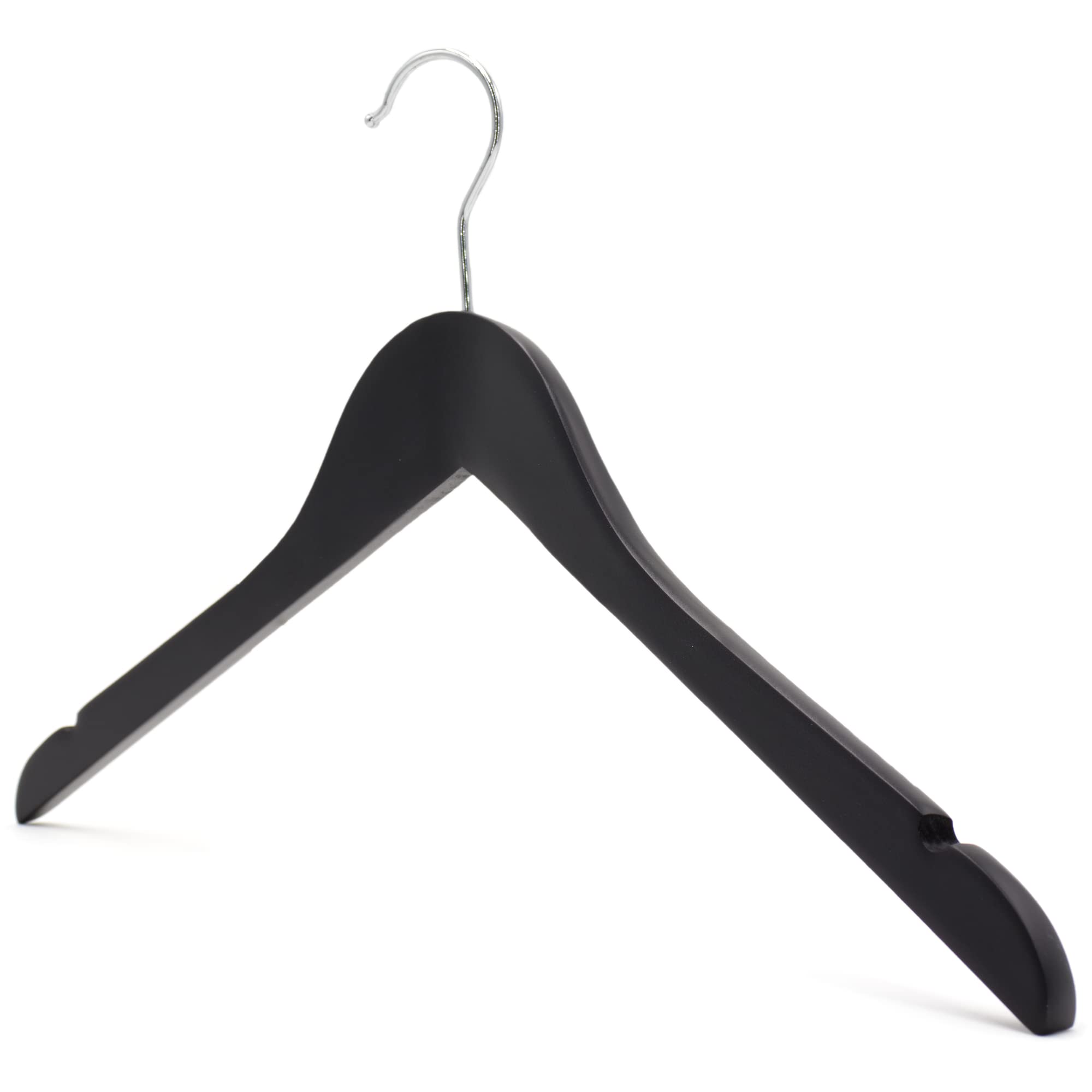 The Hanger Store 5 Black wooden angled coat hangers with notches for dress loops