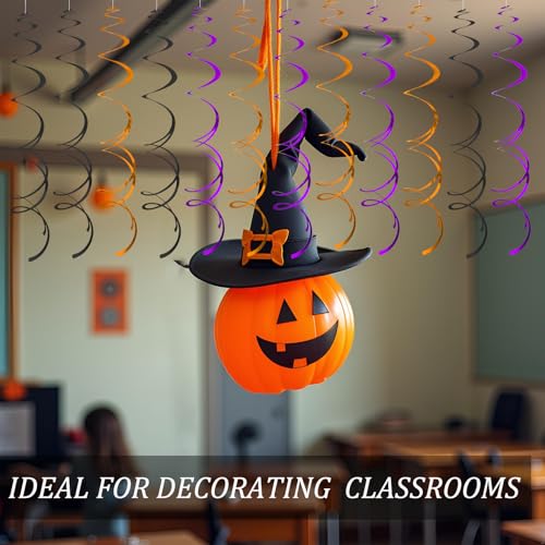 Image of 40Pcs Hanging Swirls Party Decorations Plastic Spirals Streamers Foil Ceiling Decor for Halloween Fall Birthday Office Classroom Home - Black Orange Purple