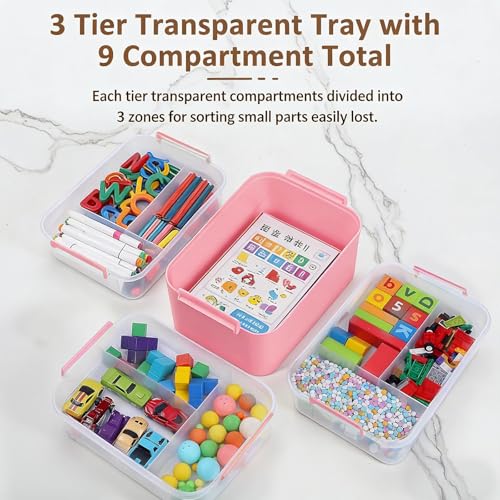 Image of Gifhomfix 4-Layer Plastic Craft Organizers and Storage Box with Removable Trays, Storage Containers with lids and Handle, Art Supply Storage Organizer for Organizing Bead, Sewing, Tool(Pink)
