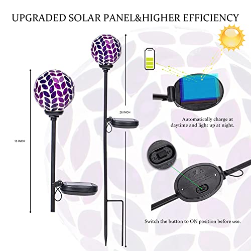 Vcuteka Solar Path Lights Outdoor Decorative - Mosaic Solar Garden Stakes Light Waterproof Led Light For Landscape Lawn Patio Yard Driveway Decoration, Purple, 1 Pack #TOP4
