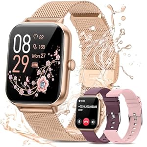RUXINGX 2024 Smartwatch Damen, 1,83″ Armbanduhr mit Telefonfunktion 3 Armband, Menstruationszyklus Herzfrequenz Schlafmonitor SpO2 IP68 Sportuhr Fitness Tracker Schrittzähler für iOS Android Roségold
