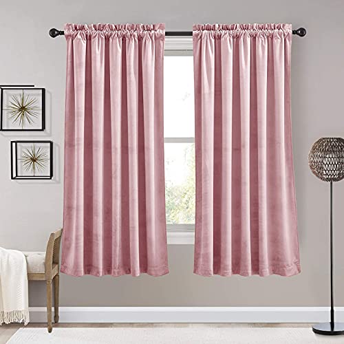 Image of RYB HOME Pink Velvet Curtains for Kids - Super Soft Room Darkening Thermal Insulating Window Drapes for Baby Girl Bedroom Living Room Dining, W 52 x L 63 inch, Blush Pink, 2 Panels
