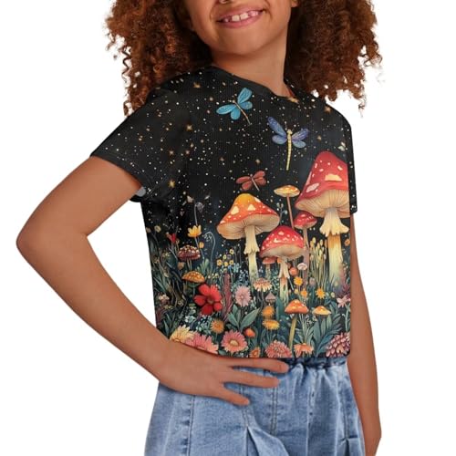 Image of Girls Summer Crop Top Outfits Short Sleeve T Shirts Kids Cute Clothes Tees Blouse