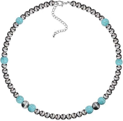 coadipress Navajo Pearl Necklace Western Jewelry for Women Boho Beaded Choker Necklaces Vintage Turquoise Pendant Cowgirl Necklace