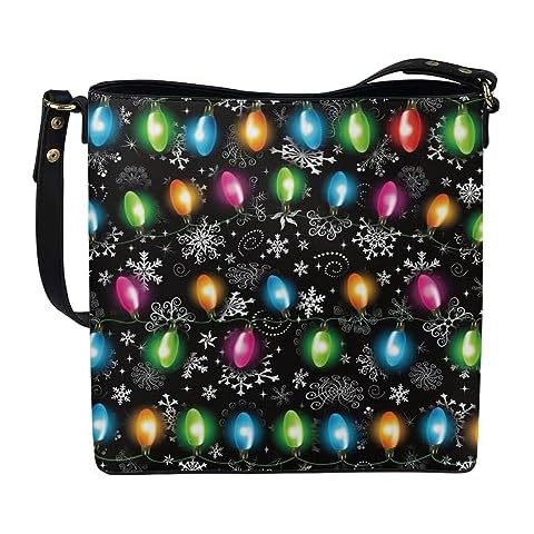 HUGS IDEA Christmas Light Snowflake Bucket Bag for Women PU Leather Shoulder Handbags Crossbody Purse with Adjustable Straps Medium Tote Hobo Cover