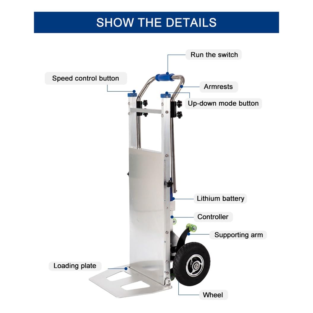 Carrello Saliscale Elettrico,Carrello Saliscale,Montascale Elettrico,Lega di Alluminio,con Maniglia Allungabile,Carrello con Ruote Portatutto,capacità di Carico 200 Kg/440 Libbre A