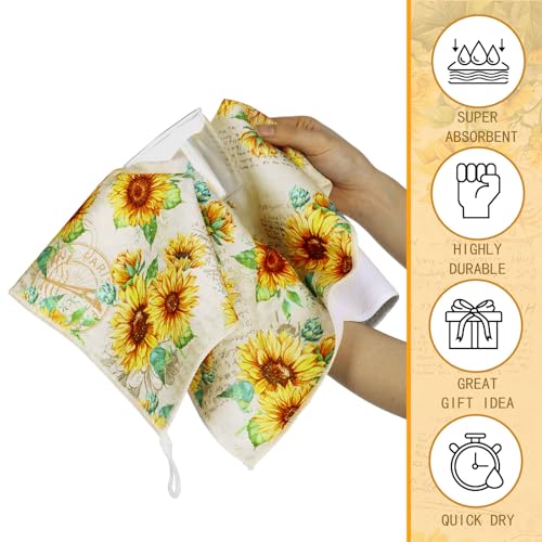 Image of Bencailor 6 Pcs Sunflower Kitchen Towels Decorative Sets Dish Towels Absorbent Fast Drying Hand Tea Vintage Hanging Reusable Cleaning Dishcloths for Cooking Farmhouse Bathroom Accessory