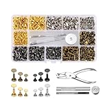 YFFSFDC レザークラフト カシメセット 3サイズ 4種色リベット スタッズ 底鋲 打ち具セット 丸形6mm 8mm 12mm 穴あけ 打ち具 打ち台 パーツ DIY 手作り ベルト 布革細工 靴 ジーンズカバン 収納ケース付き (180組)