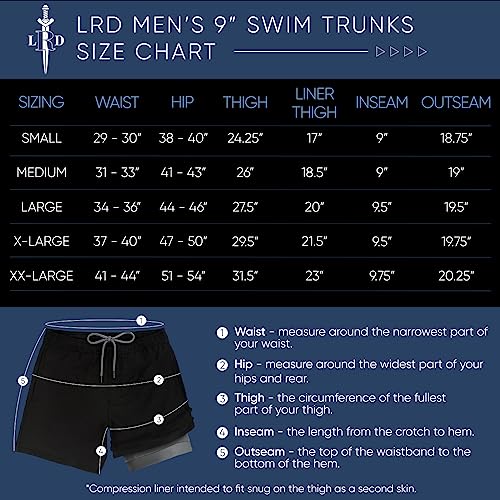 LRD Men's Swim Trunks with Compression Liner 9 Inch Inseam Quick Dry Board Short2