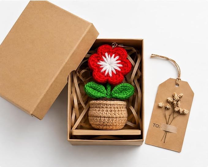 Image of Handmade Crochet Keychain Combo for Girls Women Cute Aesthetic Sunflower Strawberry Watermelon Daisy Knitted Keychain Bag Charm Purse Charm Car Key Ring Backpack Accessories Gift