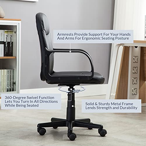 Belleze Mid Back Office Task Chair With Arms, Faux Leather Ergonomic Executive Computer Desk, Adjustable With Swivel For Home Workstation - Harper (Black) #TOP4