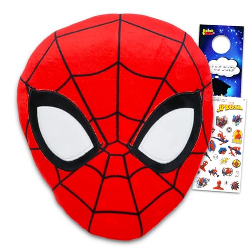 Spiderman Plush Pillow for Kids - Bundle with Decorative Spiderman Pillow for Bedroom Bed Couch and More Plus Stickers | Spiderman Room Decor for Boys
