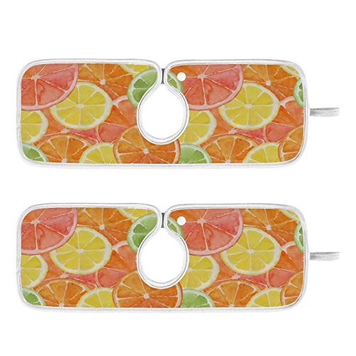 Lot de 2 tapis absorbants pour robinet de cuisine, aquarelle, orange, citron, protection contre les éclaboussures pour évier, robinet, attrape-gouttes, tapis absorbant pour cuisine, 35,6 x 12,7 cm