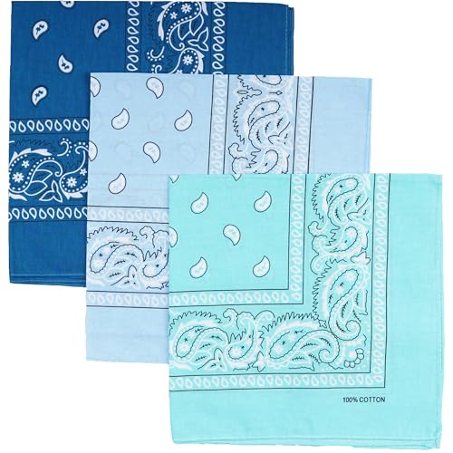 Raylarnia 100% Cotton Large Bandanas for Men and Women 22 Inch Paisley Bandana with Multiple ColorsBlue/Turquoise/Mint