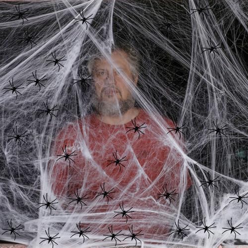 60g Halloween Spider Web Decorations with 30pcs Fake Spiders Stretchable Cobwebs for Halloween Decorations