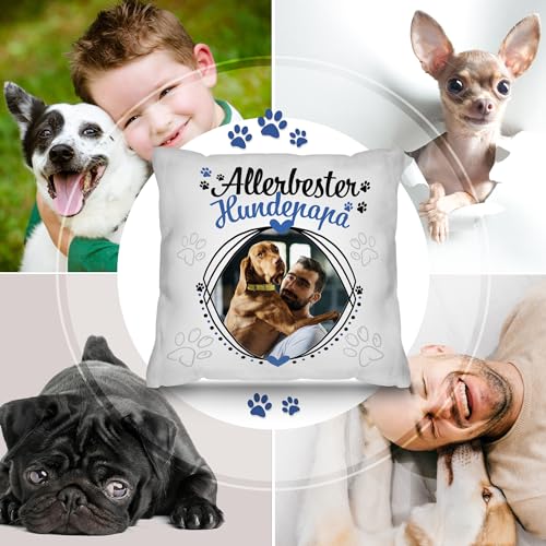Print Royal PR Hunde-Kissen mit Foto Allerbester Hundepapa - Geschenk für Hundefreunde zum Geburtstag | Personalisiertes Geschenk, inkl. Füllung, Weiß