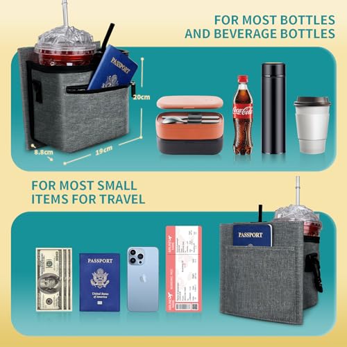 Image of Travel Luggage Cup Holder, Liveagain Drink Caddy, Luggage Cup Holder Attachment, Free Hand Suitcase Drink Carrier for Drinks Beverages, Coffee, Bottles, Snack (Gray)