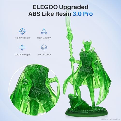 Image of ELEGOO ABS-Like Resin 3.0 Pro, 3D Printer Resin with Low Viscosity and High Precision, 405nm Rapid UV-Curing Photopolymer Resin, 3D Resin for LCD /DLP 3D Printing, Clear Green 1000G