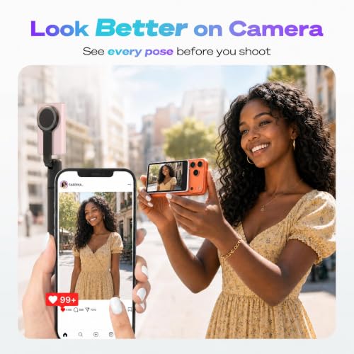 Image of SYNCO XView Selfie Monitor Screen for iPhone 7-16 Series, 4K /60fps & P2P Private View Wireless, Magnetic Back Camera Monitor with 164ft Range for Makeup, GRWM, Travel Vlog,TikTok & YouTube (Pink)