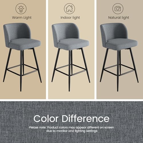 Image of Swivel Bar Stools Set of 6, 26 inch Counter Height Bar Stools with High Back and Metal Legs, Fabric Bar Chairs, Modern Barstools for Kitchen Island, Light Grey