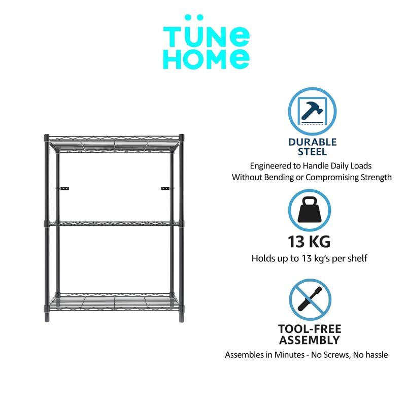 Image of 3-Shelves Heavy Duty Steel Storage Rack | Multipurpose Shelving Unit for Kitchen, Home & Utility