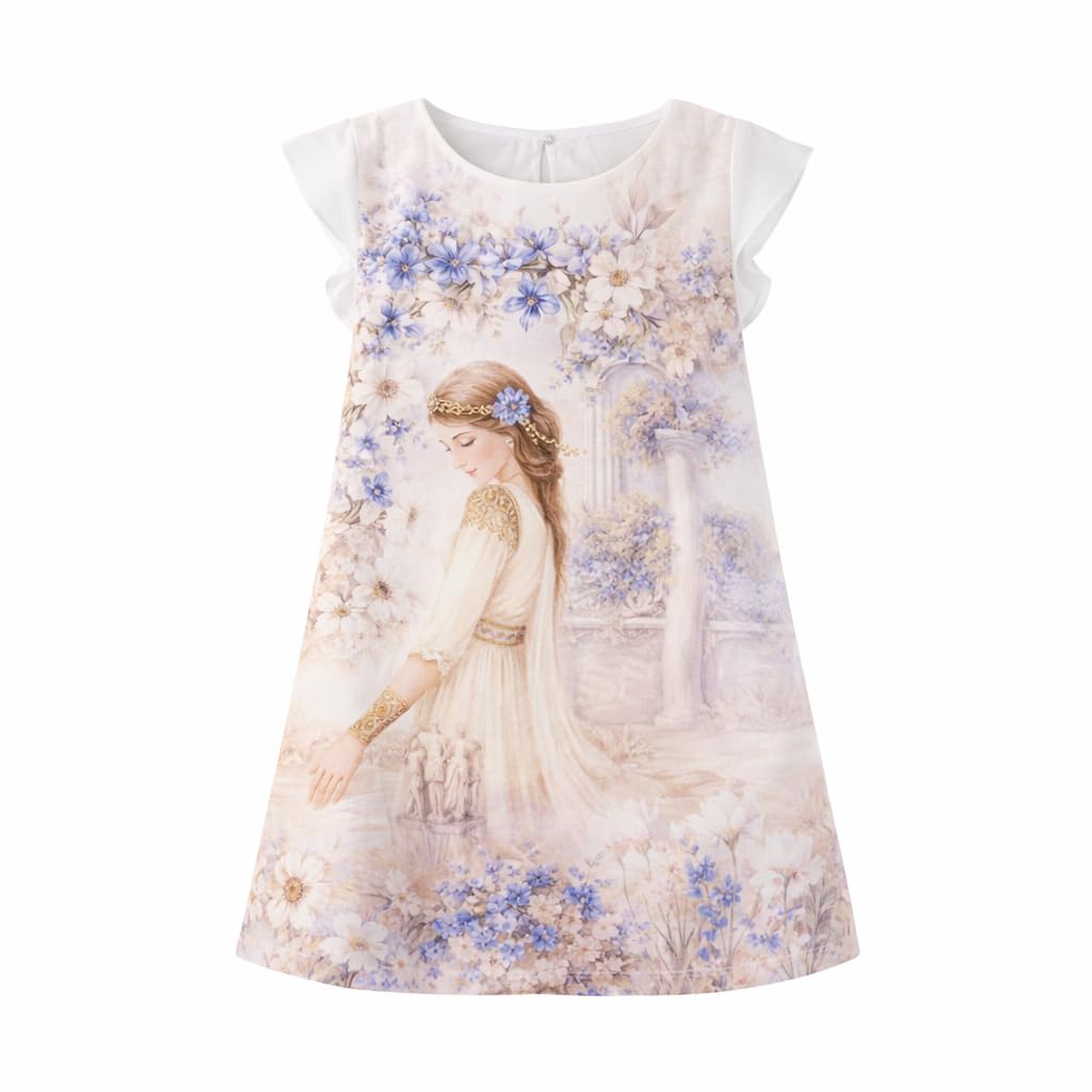 Generico Vestito Elegante da Ragazza, Abito Estivo per Cerimonia, Senza Maniche, Stampa Floreale, 10-16 Anni