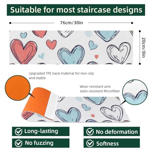 Tapis d'escalier cœurs lavables et antidérapants pour marche bois - 4