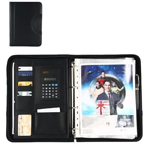 家庭用書類収納 内蔵計算機バッグ 戸籍謄本 出生証明 予防接種手帳 結婚証 パスポート クス証明書ファイルパスポートカードバッグ財産 ジッパー付きバッグ (ブラウン、ブラック、グレー。複数のカラーをご用意) (ブラック)