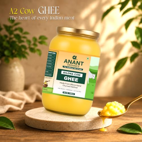 Image of Anant Organics Bilona Cow Hand Churned Vedic Method A2 Cow Milk Ghee Glass Bottle 1L