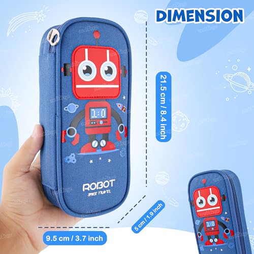 Image of Zest 4 Toyz Expandable Blue Robot Pencil Case | Pencil Pouch for Boys & Students | Large Capacity Compass Box Pencil Case for School | Big Stationery Organizer Pen Bag with Mesh Pocket