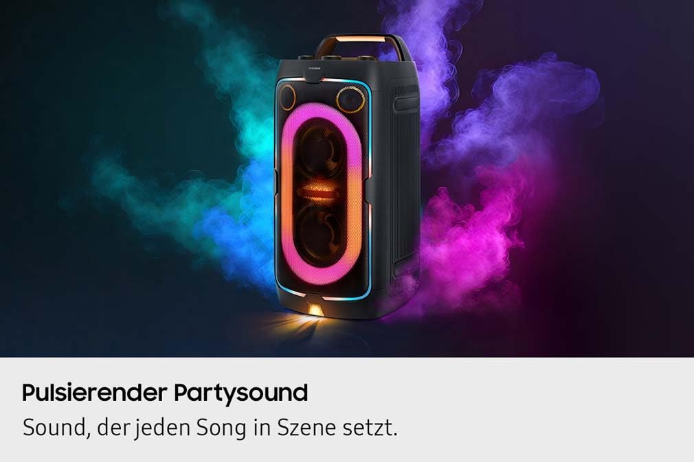Samsung Sound Tower MX-ST40F/ZG Bluetooth Lautsprecher, Große Partybox & Musikbox mit Akku, 12 h Akkulaufzeit, 160 W, IPX4 wassergeschützt, Karaoke & Bass Booster, Tragbare Soundbox mit LED-Effekten