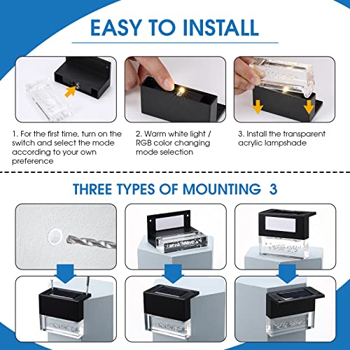 24 Pcs Led Solar Deck Lights Step Outdoor Solar Stair Lights Bulk Solar Fence Lights Waterproof Warm White/Color Changing Lighting For Backyard Garden Deck Fences Wall Patio Pool Steps Stairs Decor #TOP2