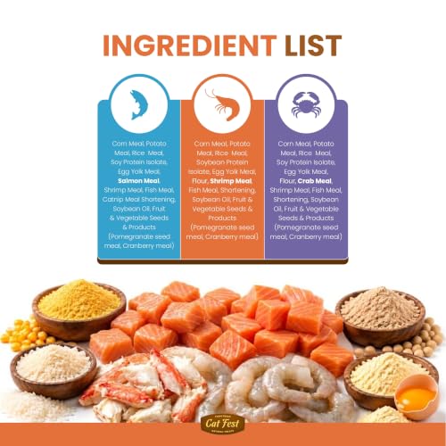 Image of BarkButler x Catfest Crunchy Pillows Treats for Cats | Crab, Salmon & Shrimp | 2-in-1 Crunchy Shell & Creamy Filling | 0% Artificial Colours & Preservatives | Cat & Kitten Treats | 30g x 3