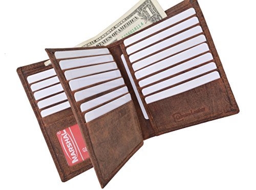 Mens Bifold Hipster Genuine Hunter Leather RFID Blocking Euro Credit Card ID Bill Wallet3