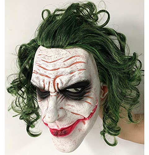 Joker Mask Scary Halloween Latex Masks for Adult Horror Clown Full Head with Wig Cosplay Costume Party Prop -- Batman The Dark Knight The Joker Foam Latex Mask With Hair