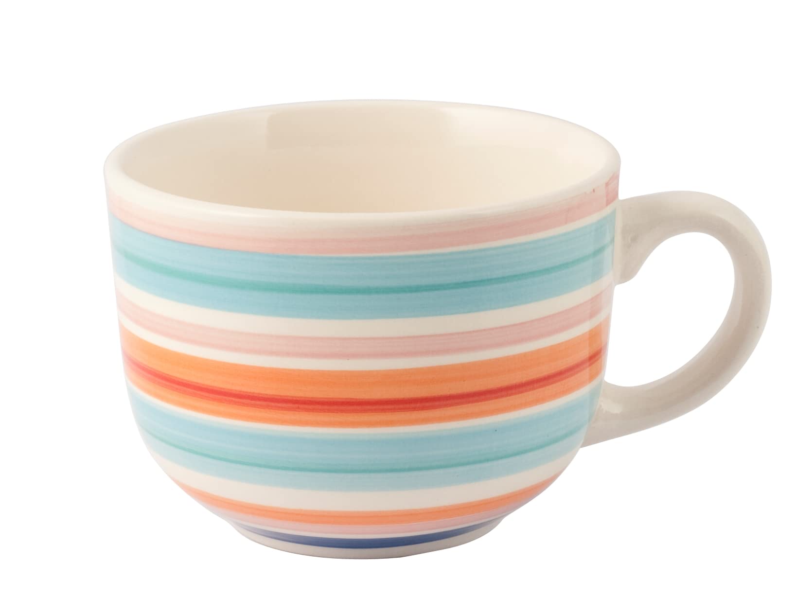 Home, Set mit 6 Frühstückstassen aus Steingut, 100 Streifen, ohne Untertasse, 530 ml, spülmaschinenfest und mikrowellengeeignet