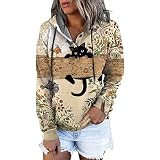 Weihnachts Damen Hoodie Für Weihnachten V-Ausschnitt Mit Kapuze Weihnachtspullover Mit Hirsch Aufdurck Herbst Winter Kapuzenpulli Teenager Mädchen Pullover Übergangsjacke Kapuzenpulli