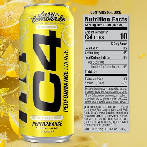 Image of C4 Energy Drink, Lemonade inchLimited Edition inch Carbonated, Sugar Free Pre Workout Performance Drink with no Artificial Colors or Dyes, 16oz Pack of 12