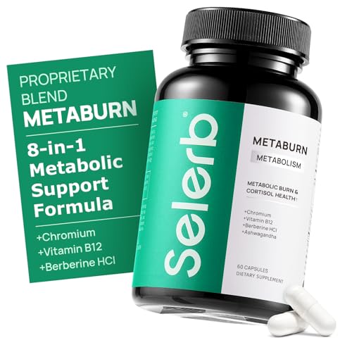 Selerb Metaburn Weight Loss Pills for Women & Men - Appetite Suppressant & Fat Burner Metabolism Support Weight Loss Supplement with Berberine Chromium Green Tea & B12-60 Capsules