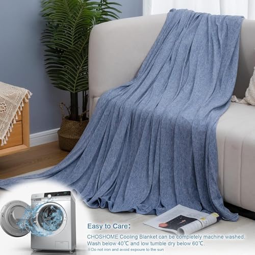 Image of CHOSHOME Cooling Blanket for Hot Sleepers Lightweight Summer Cold Thin Blankets for Sleeping, Hot Flashes Night Sweats, Soft Blanket for Bed, Full Size, Blue