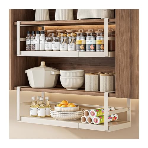 Mensola in metallo da appendere per armadio da cucina, armadio, sotto mensola, organizer per cucina, ufficio, bagno, bianco (22 x 45 x 63 cm)
