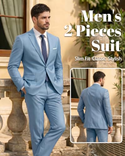 Image of MY'S Men's 2 Piece Slim Fit Suit, One Button Jacket Pants Set with Tie