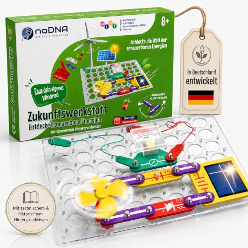noDNA Elektronik Baukasten Kinder Zukunftswerkstatt für erneuerbare Energien Experimentierkasten ab 8 Jahre Experimente für Kinder ab 8, Elektrobaukasten Elektronik Bausatz Geschenk Junge 8 Jahre