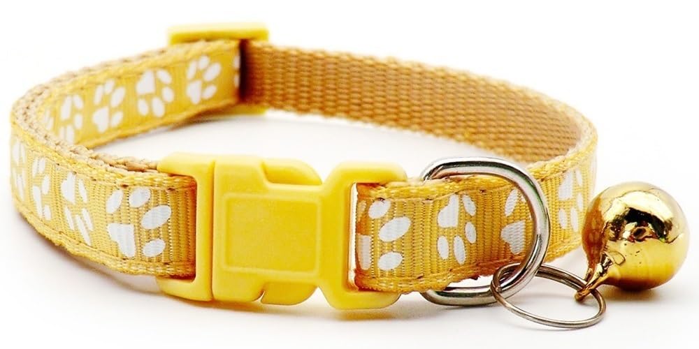 Dog Puppy Pet Small Medium Collar 2 Sizes Pawprint Design with Bell Nylon Adjustable Light Brown Khaki Beige S - Image 3